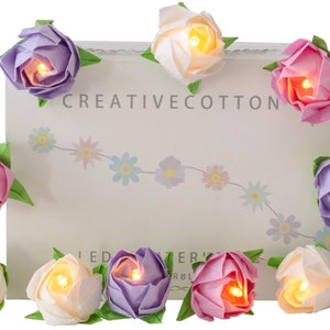 CREATIVECOTTON LED Lichterkette mit Rosen aus Papier (Blumenwiese, 10 Rosen)