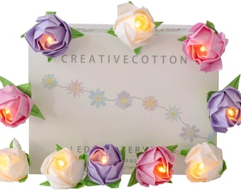 Luces de hadas LED CREATIVECOTTON con rosas de papel (prado de flores, 10 rosas)