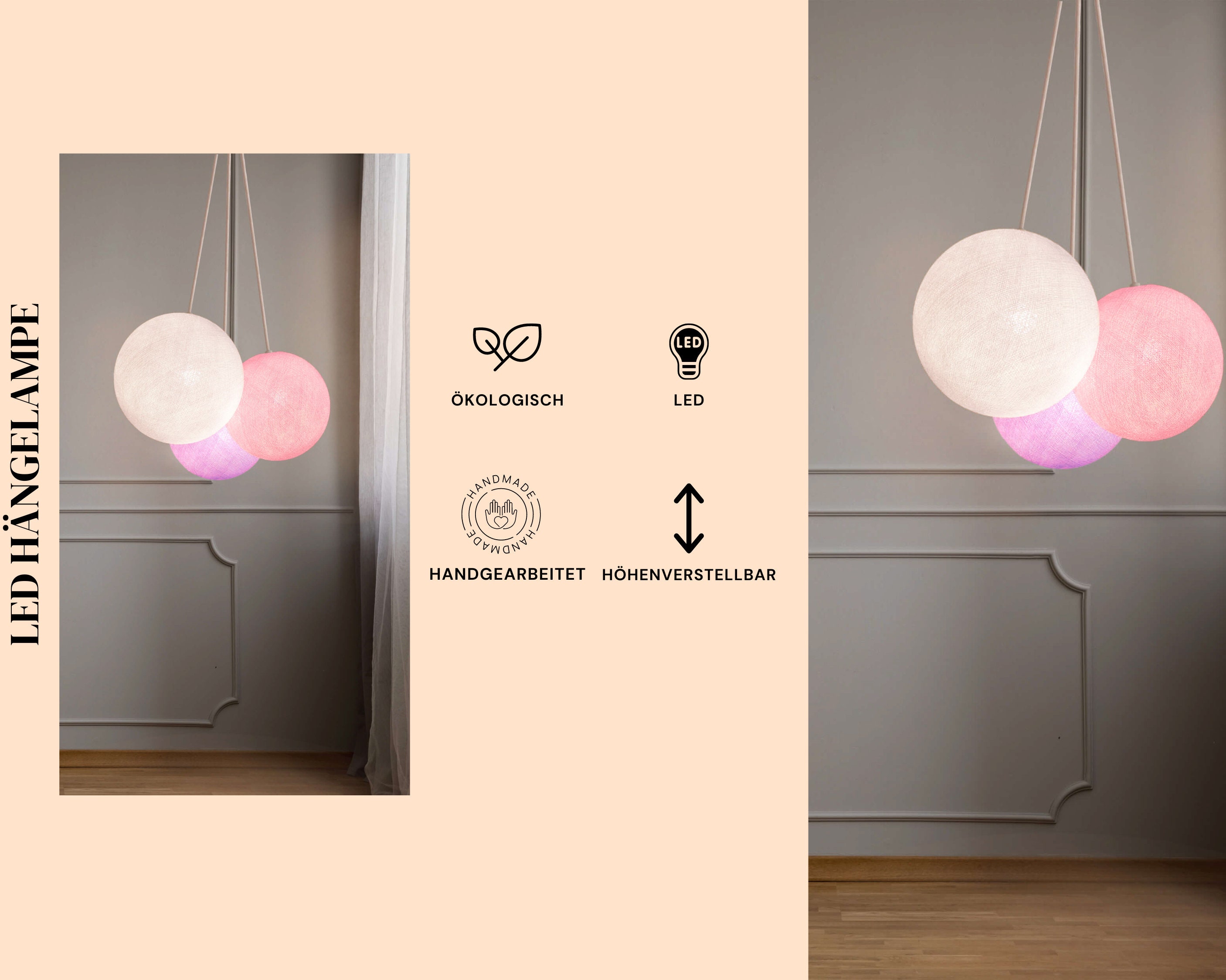 CREATIVECOTTON Catena Luminosa A LED Con Palline Di Cotone - Con Timer E Dimmer, 20 Palline, Colore Cappuccino