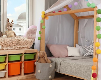 Led-lichtsnoer met katoenen bollen 'Rainbow', incl. timer en dimmer