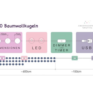 LED Lichterkette 'Pastell' mit handgearbeiteten Baumwollkugeln inkl. Timer und Dimmer Bild 9