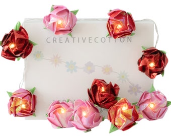 CREATIVECOTTON LED fairy lights with paper roses (glitter, 10 roses)