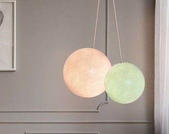 CREATIVECOTTON Lampe suspendue LED à deux faisceaux, réglable en hauteur, avec boules de coton fabriquées à la main (version Aqua)