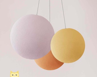 CREATIVECOTTON Three-beam height-adjustable LED hanging lamp with handcrafted cotton balls (Sunrise version)