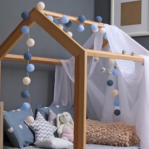 LED Fairy Light 'Ocean' with Handmade Cotton Balls, Timer and Dimmer included