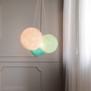 CREATIVECOTTON Three-point height-adjustable LED hanging lamp with handmade cotton balls Aqua version image 3