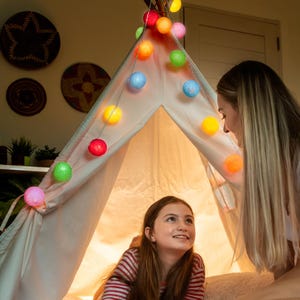 LED Fairy Light 'Fiesta' with Handmade Cotton Balls, Timer and Dimmer included