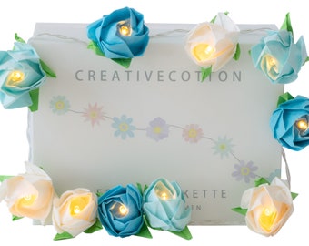 CREATIVECOTTON LED fairy lights with paper roses (Aqua, 10 roses)