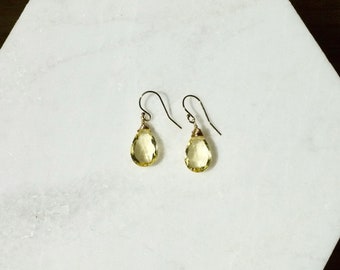 Lemon quartz faceted drop earrings