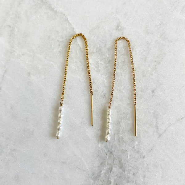 Petites boucles d'oreilles en filet de graine de riz et gold filled ou chaîne en argent sterling