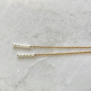 Dainty rice seed pearl and gold filled or sterling silver chain threader earrings image 5