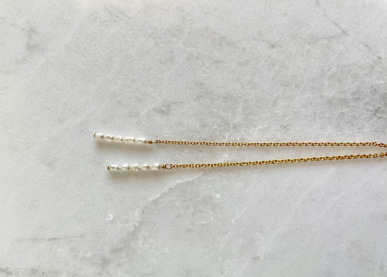 Dainty rice seed pearl and gold filled or sterling silver chain threader earrings image 5