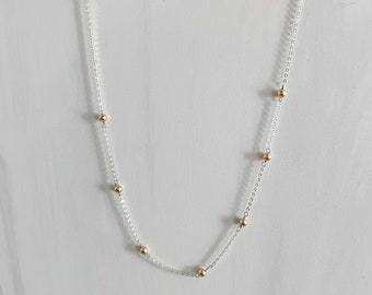 Dainty Gold Ball and Sterling Silver Chain Necklace: Mixed Metals