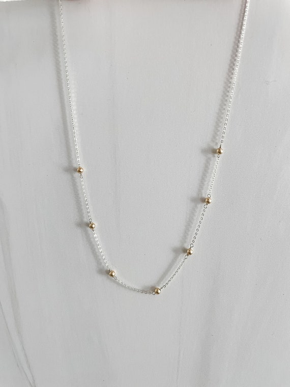Dainty Gold Ball and Sterling Silver Chain Necklace: Mixed Metals