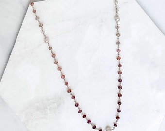 Spinel rondelle gradient pink color and pearl rosary gold filled wire wrapped necklace