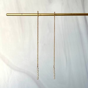 Dainty rice seed pearl and gold filled or sterling silver chain threader earrings image 2