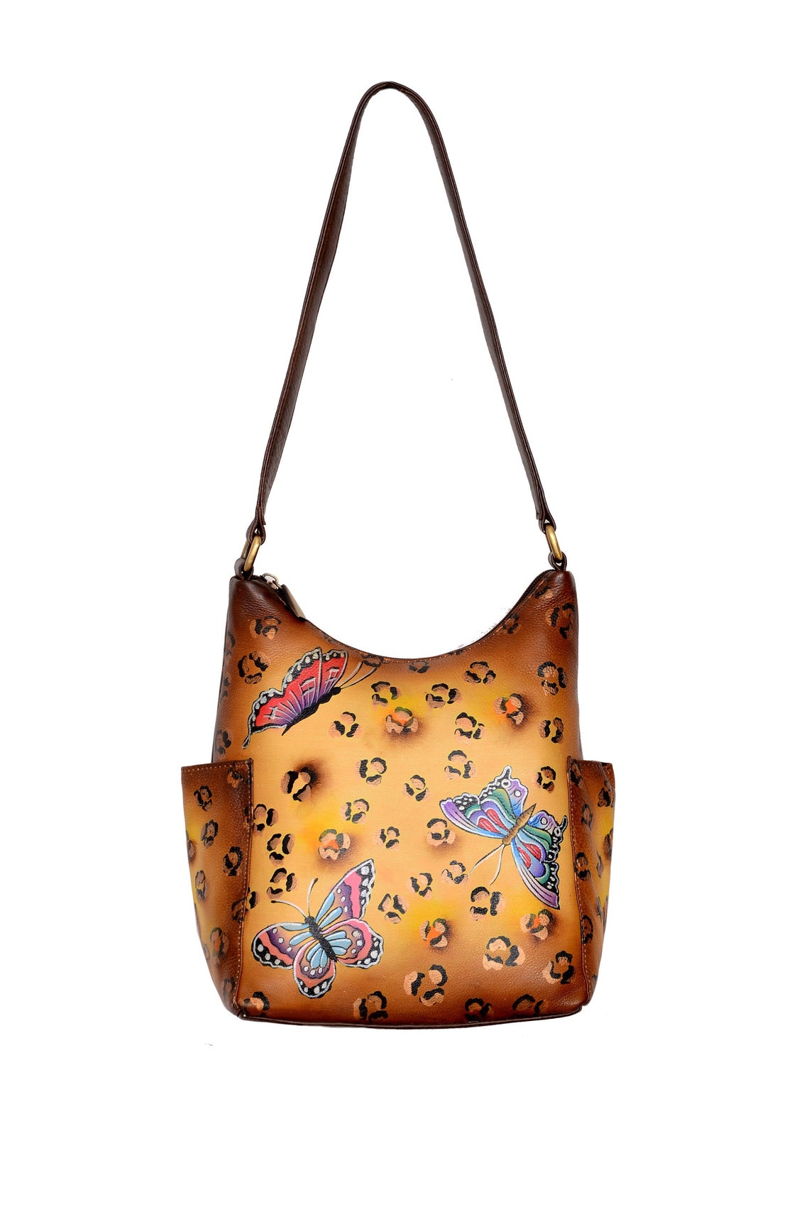 Hand Painted Leather Handbag Niarvi Shoulder Handbag Bolso Etsy