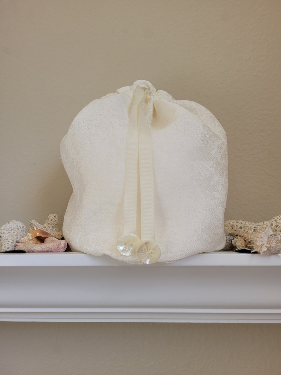 Damask Linen Toilet Tissue Sack, Antique White Bathroom Decor, Boutique