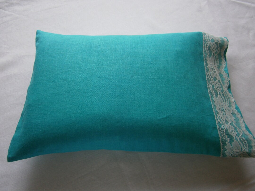 Aqua Boudoir Case W/lace Linen Boudoir Pillow Case Lace Etsy