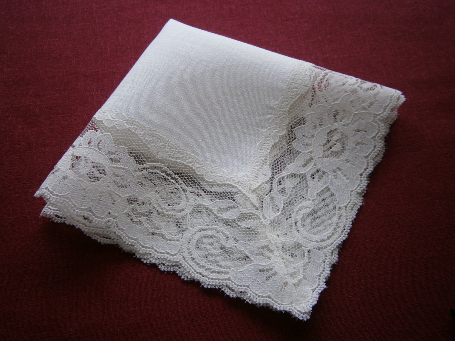 Handkerchief, Irish Linen w/Lace Border, Doiley, Lace Hanky