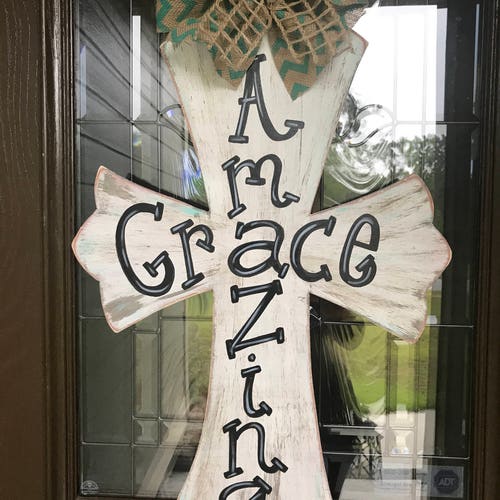 Distressed Rustic Wooden Cross Door Hanger/monogrammed/burlap Etsy