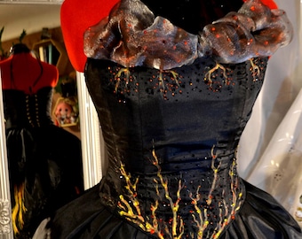 Black Gothic Wedding Dress, Dark Queen Bridal Gown, Alternative Fantasy Bride Couture, Custom Hand-Painted Gown, Vampire Romance Dress