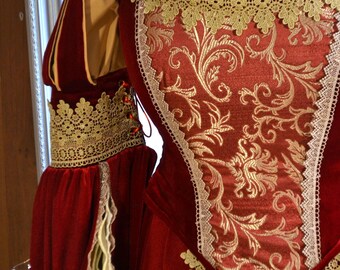 Red Velvet Wedding Dress, Gothic Bridal Gown, Dark Queen Renaissance Dress, Luxury Fantasy Bride, Medieval Wedding Gown, Corset Dress