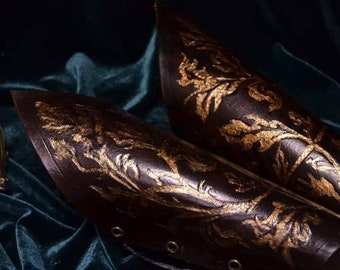 Elven Leather Bracers | Mirkwood Inspired Arm Guards | Handmade Elf Cosplay Armor | Fantasy Ranger Vambraces | LARP Woodland Bracers
