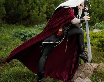 Manon Dark Red Velvet Cape, Gothic Vampire Cloak, LARP Fantasy Cape, Hooded Velvet Cloak, Medieval Gothic Mantle, Dramatic Costume Cape