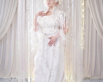 Ready to Ship Winter Court Bridal Dress, Elven Queen Fantasy Gown, Adjustable Corset Wedding Dress, Fairytale Bride Outfit, White LARP Gown