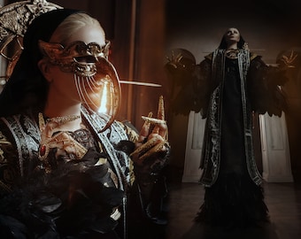 Mutter Miranda Cosplay Kostüm Halloween Dimitrescu Maßgeschneiderte Silberstola Handgemacht Evil Queen Old Mansion Tall Gothic Gold Halo Games