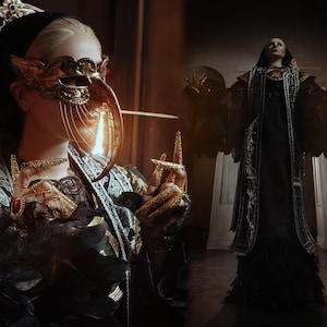 Mother Miranda Cosplay Costume Halloween Dimitrescu Custom made Silver Stole Hand Made Evil Queen Old Mansion Tall Gothic Gold Halo Games