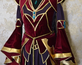 Elven Queen Velvet Dress, Handmade Fantasy Gown, Medieval Fantasy Couture, Regal Fairytale Dress