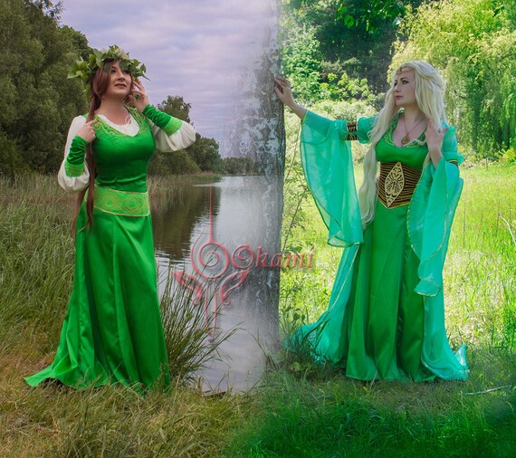 Klaar om te verzenden Fantasy jurk groene Elven Elves Elf Fairy LARPG Fullset kostuum prinses kleding groen goud middeleeuwse historische op maat gemaakt Etsy Nederland