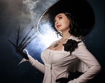 Tall Vampire Lady Hat, Lady Dimitrescu Inspired Wide Brim Hat, Gothic Cosplay Hat, Elegant Black Statement Piece, Vampire Costume Accessory