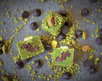 1 Dozen of Pistachio Marzipan with Dark Chocolate Chip Mini Bars, Paleo Diet, Gluten & Grain Free, 100% Vegan, All Natural