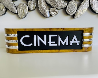 Cinema Popcorn light up Home Movie Sign Old Vintage Chrome Accents REPRODUCTION