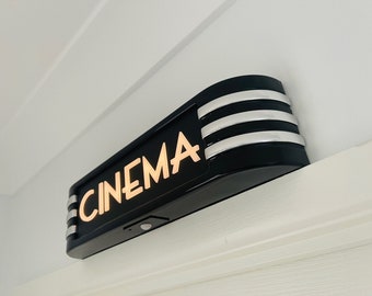 Cinema Light Box BATTERY POWERED 14" Sign for Home Movie Cinema with 3D Raised Art deco Lettering 3D Gloss Black Free Shipping
