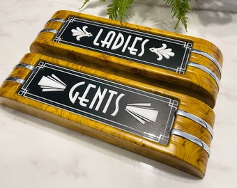Ladies Gents light up Signs Art Deco Vintage Chrome bars 1920s REPRODUCTION.....Sold As a Pair....