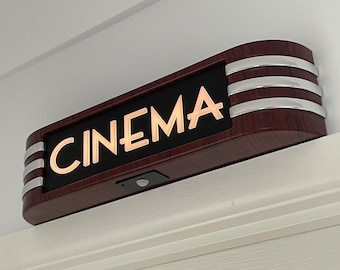 NEW Cinema Light Box BATTERY POWERED 14" Sign Home Movie ArtDeco with 3D Raised Art deco Lettering 3D Chrome Accents Free Shipping