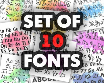 Cross Stitch Pattern Set of 10 Fonts Alphabet Engraved ABC Cross Stitch Alphabet Characters Letters Lettering Text, Font Instant Download