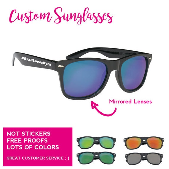 100 Colored Mirrored Lens Personalized Sunglasses 1 SIDED IMPRINT