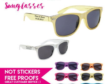 175 Metallic Personalized Wedding Sunglasses , Custom Printed Party Sunglasses, Includes One Color Imprint  2 locations