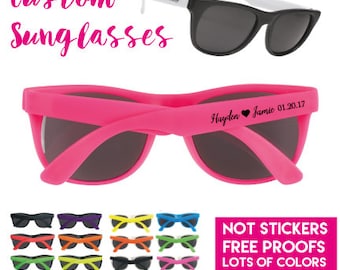 75 Personalized Wedding Favor Sunglasses, Custom Printed Party Sunglasses, Price Includes Sunglassese w One Color Imprint on 2  SIDES