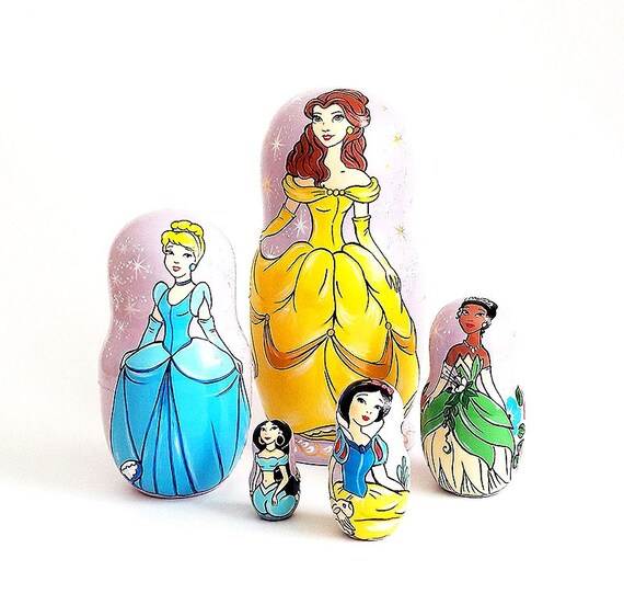 Disney Princesses matryoshka nesting dolls 17 cm. 5 pcs Etsy