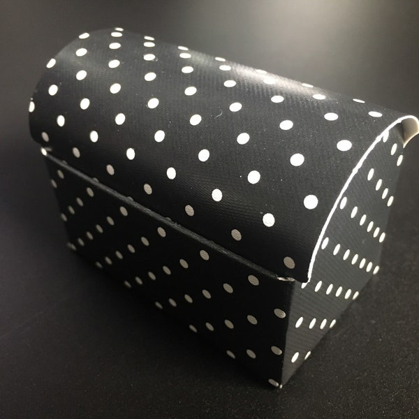 Italian Round Top Trunk Box Black with White Polkadots 2-3/4" x1-3/4" x2"