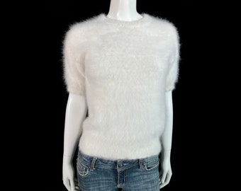 Suéter de manga curta MICHAEL KORS Off-White, 62% lã angorá, tamanho 32 (busto)