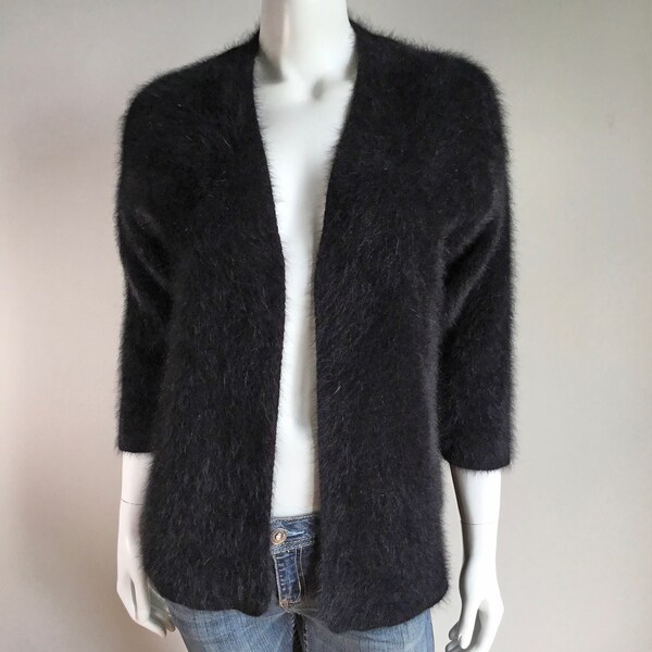 Angora H&M Black Open-Front Fuzzy Cardigan Sweater 40"-Bust