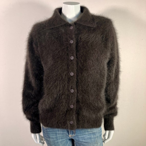 80% Angora Fuzzy Vintage VENESHA Brown Lined Sweater Jacket Coat