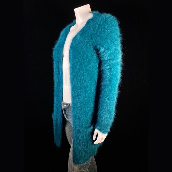 80% Angora Fuzzy THEORY Teal Blue Open-Front Dust… - image 5
